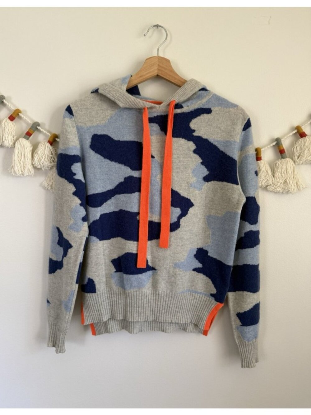 Brodie 100% Cashmere Chloe Blue Camo Hoodie Sweater Preppy Cozy Loungewear S